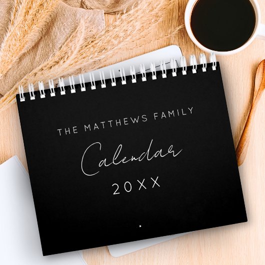 白黒ミニマリストスクリプトタイポグラフィファミリー カレンダー