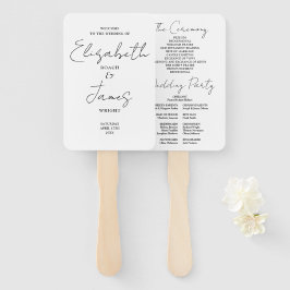 白黒ミニマリストスクリプト結婚式 プログラム ハンドファン