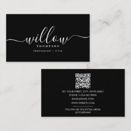 白黒ミニマリストスクリプトQRコード 名刺