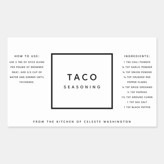 白黒ミニマリストスパイスブレンドギフトラベル 長方形シール (正面)