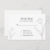 白黒ミニマリストチューリップの結婚式の出欠確認カード 出欠カード (正面/裏面)