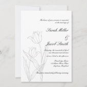 白黒ミニマリストチューリップ結婚 招待状 (正面)