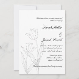 白黒ミニマリストチューリップ結婚 招待状