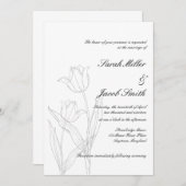 白黒ミニマリストチューリップ結婚 招待状 (正面/裏面)