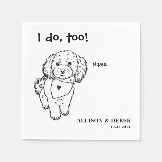 白黒ミニマリストドッグポートレート結婚ズ スタンダードカクテルナプキン (正面)