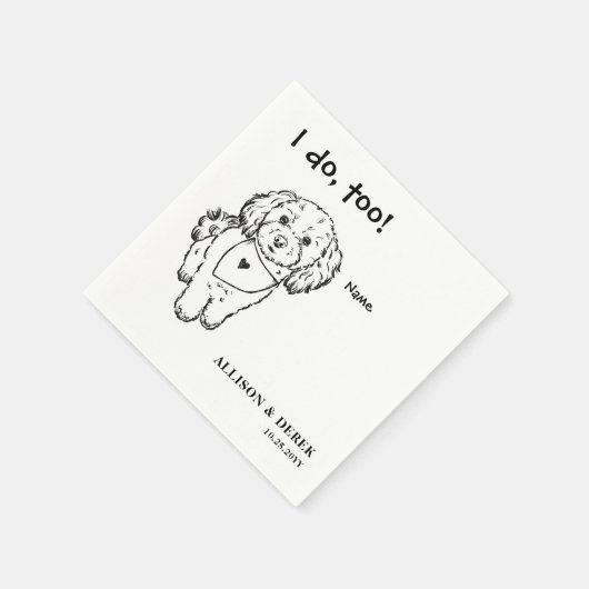 白黒ミニマリストドッグポートレート結婚ズ スタンダードカクテルナプキン (角)