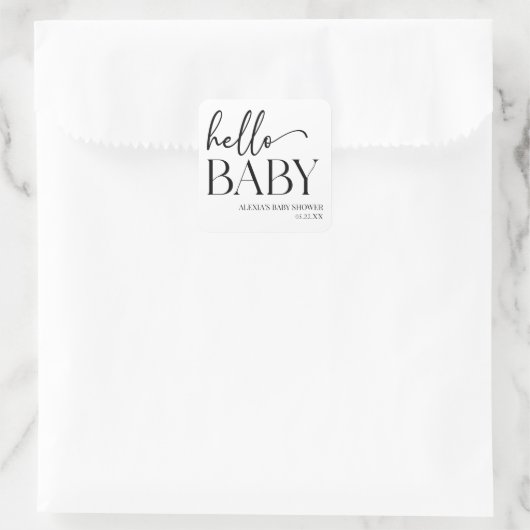 白黒ミニマリストハローベビーベビーシャワー スクエアシール (バッグ)