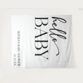 白黒ミニマリストハローベビーベビーシャワー タペストリー (正面(横))