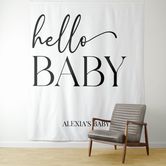 白黒ミニマリストハローベビーベビーシャワー タペストリー (インサイチュ)