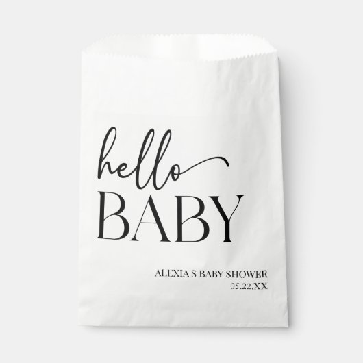 白黒ミニマリストハローベビーベビーシャワー フェイバーバッグ (正面)
