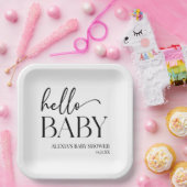 白黒ミニマリストハローベビーベビーシャワー ペーパープレート (パーティー)