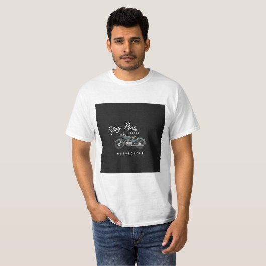 白黒ミニマリストバイクタイポグラフィ Tシャツ (正面フル)