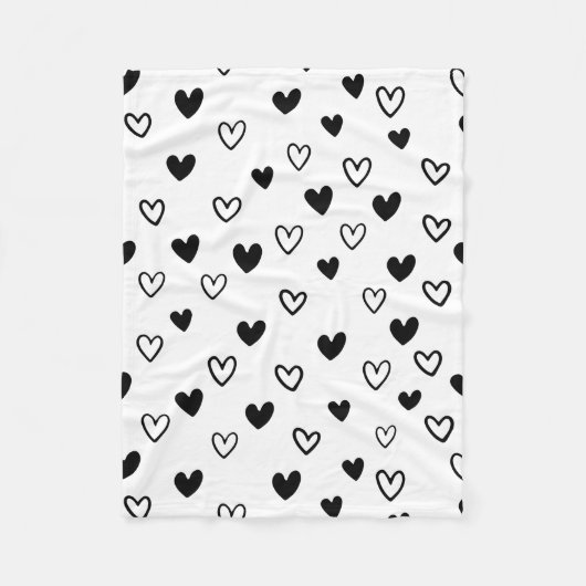 白黒ミニマリストバレンタインデー フリースブランケット (正面)