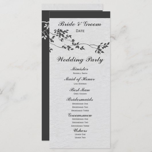 白黒ミニマリストバード結婚式 プログラム (正面/裏面)