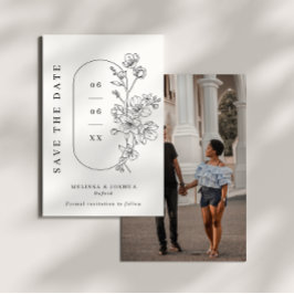 白黒ミニマリストフローラ結婚写真 セーブザデート