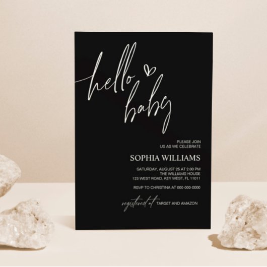 白黒ミニマリストベビーシャワー招待状 招待状