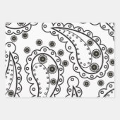 白黒ミニマリストペイズリー ラッピングペーパーシート (正面)