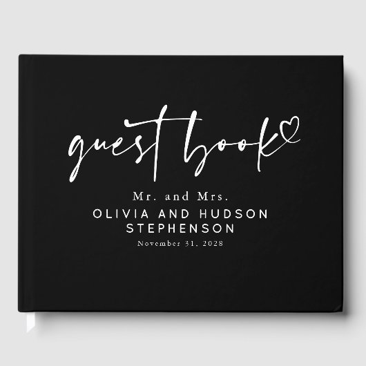 白黒ミニマリストモダンエレガントな結婚式 ゲストブック (正面)