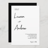 白黒ミニマリストモダンエレガントな結婚式 招待状 (正面/裏面)