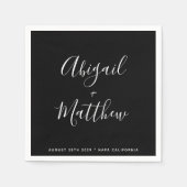 白黒ミニマリストモダンスクリプ結婚ト スタンダードカクテルナプキン (正面)