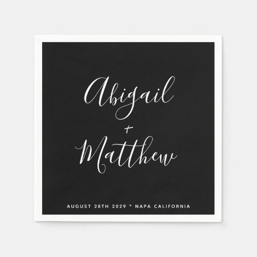 白黒ミニマリストモダンスクリプ結婚ト スタンダードカクテルナプキン (正面)