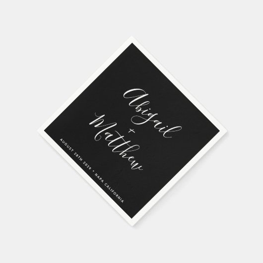 白黒ミニマリストモダンスクリプ結婚ト スタンダードカクテルナプキン (角)