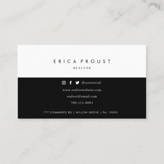 白黒ミニマリストモダン不動産仲介業者 名刺 (裏面)