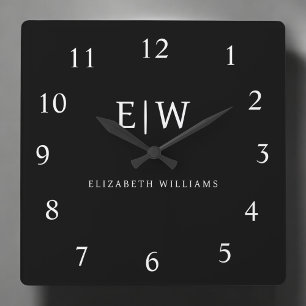 白黒ミニマリストモノグラムモダン スクエア壁時計