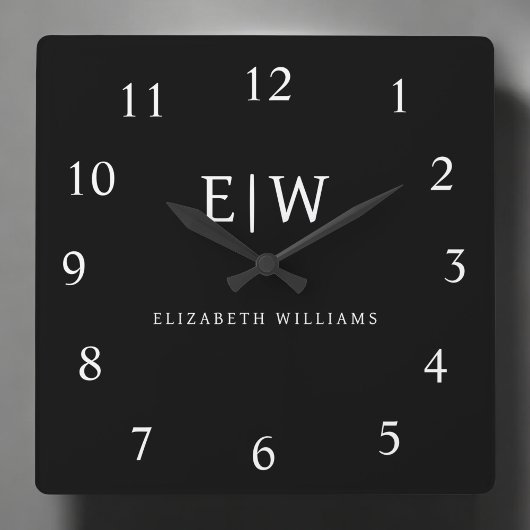 白黒ミニマリストモノグラムモダン スクエア壁時計