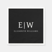 白黒ミニマリストモノグラムモダン スタンダードカクテルナプキン (正面)