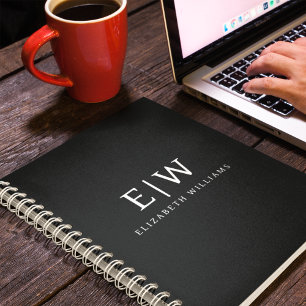 白黒ミニマリストモノグラムモダン ノートブック