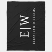 白黒ミニマリストモノグラムモダン フリースブランケット (正面)