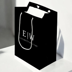 白黒ミニマリストモノグラムモダン ミディアムペーパーバッグ