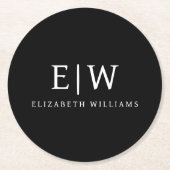 白黒ミニマリストモノグラムモダン ラウンドペーパーコースター (正面)