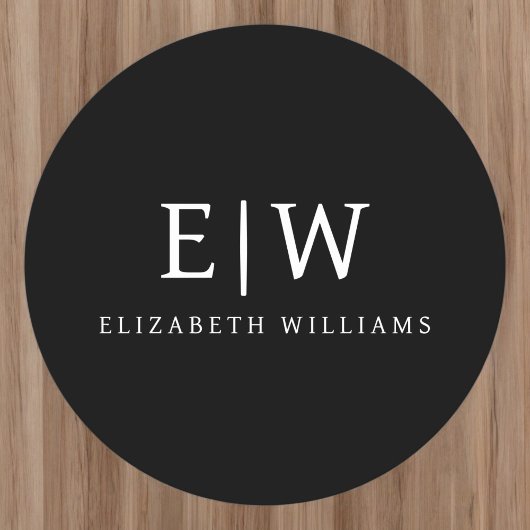 白黒ミニマリストモノグラムモダン ラウンドペーパーコースター