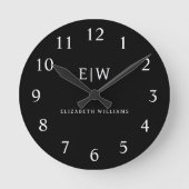 白黒ミニマリストモノグラムモダン ラウンド壁時計 (正面)
