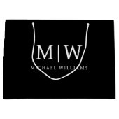 白黒ミニマリストモノグラムモダン ラージペーパーバッグ (正面)