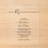 白黒ミニマリストモノグラム結婚ズ アクリル招待状 (正面)