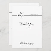 白黒ミニマリストモノグラム結婚ズ サンキューカード (正面/裏面)