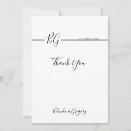 白黒ミニマリストモノグラム結婚ズ サンキューカード