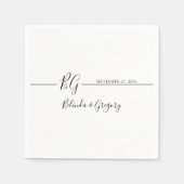 白黒ミニマリストモノグラム結婚ズ スタンダードカクテルナプキン (正面)