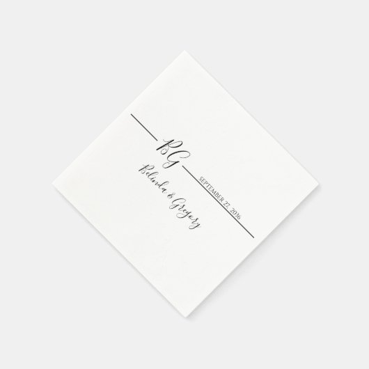 白黒ミニマリストモノグラム結婚ズ スタンダードカクテルナプキン (角)