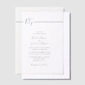 白黒ミニマリストモノグラム結婚ズ ベラム紙招待状 (オフセット)