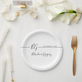 白黒ミニマリストモノグラム結婚ズ ペーパープレート