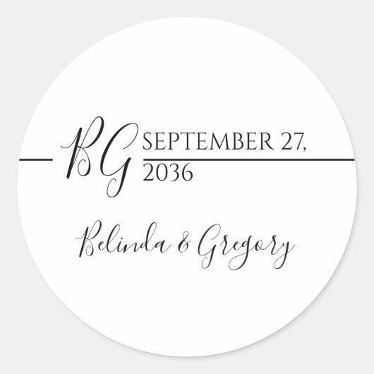 白黒ミニマリストモノグラム結婚ズ ラウンドシール (正面)