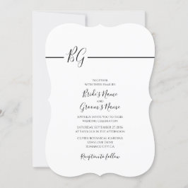 白黒ミニマリストモノグラム結婚ズ 招待状