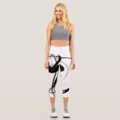 白黒ミニマリストラインズヨガマット カプリレギンス (正面)