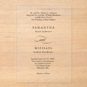 白黒ミニマリスト両親名結婚 アクリル招待状 (正面)