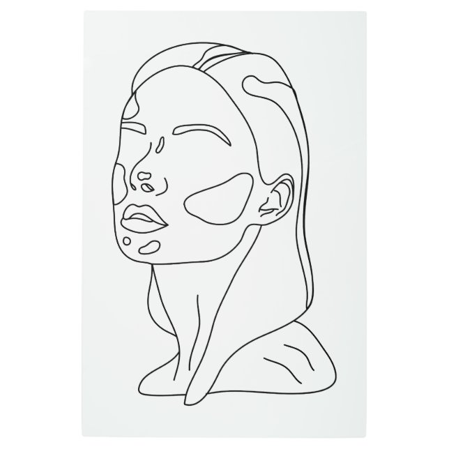 白黒ミニマリスト女性ラインアート メタルプリント (正面)