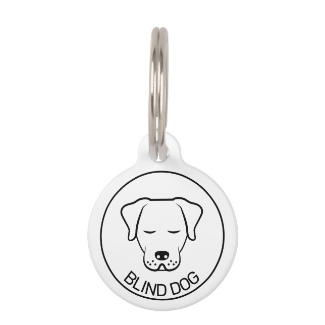 白黒ミニマリスト漫画犬ブラインドドッグ ペット　ネームタグ (正面)